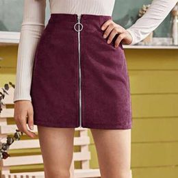Skirts 2021 Women Sexy Pencil Zipper High Waist Skirt Solid Corduroy Stretch Bodycon Short Mini E3