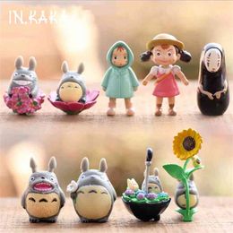 9pcs kawaii cute Anime My Neighbor Totoro micro garden landscape decoration Lawn ornaments figures toys DIY aquarium accessories 210727