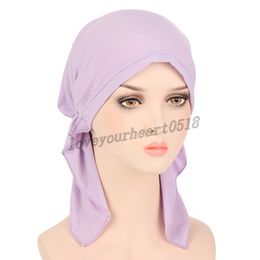Elastic Cotton Solid Color Wrap Head Scarf Muslim Simple Turban Hat Chemotherapy Cap Inner Hijab Hair Accessories