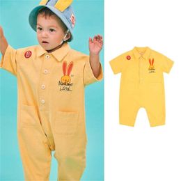 Super Lovely Toddler Boys and Girls Romper Korea Design Fashion Stylish Yellow Loose Play Suit Baby Outerwear 210619
