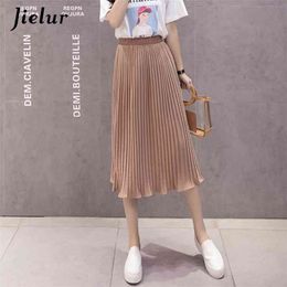 Jielur 6 Colours Korean Fashion Summer Skirt Female Chiffon High Waist Pleated Skirts S-XL Harajuku Faldas Mujer 210721