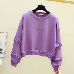 Autumn Women's Ruffles Long Sleeves Letter Pullover Casual Tops Girls Ladies Short Hoodies Sweatershirt A3993 210428