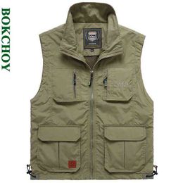 Thin Outdoor Quick-drying Sleeveless Jacket Pography Fishing Multi-pocket Casual Men Vest Army Green Workwear 7838 211120