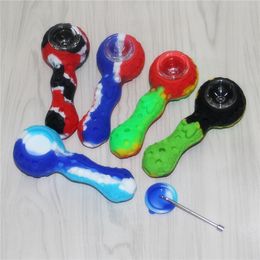 Colorful Silicone pipe for Smoking HandPipe Concentrate Tobacco dab straw pipes dabber tool Oil Rigs Glass Bongs