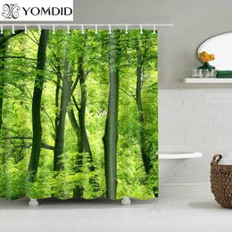 1PC Green Tropical Plants Shower Curtains for Bathroom Polyester Fabric Shower Curtain Leaves Print Scenic Bathroom Accessories 210609