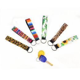 Printed Hand Sanitizer Bottle Holders Accessories Wrist Band Lipstick Lip Protector Cover Key Chain Neoprene Long KeyRing Pendant