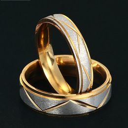 Titanium Steel Lovers Couple Band Rings 4mm 6mm Gold Colour Wave Pattern Wedding Promise Finger Ring For Women Men Engagement Jewellery Hip Hop Accessories