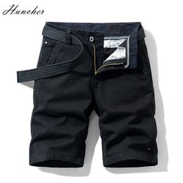 Huncher Men's Cargo Shorts Joggers Summer 100% Cotton Casual Tactical Short Pants Military Plus Size Black Men 210714