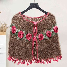 Women's Knit Cardigans Wrap Shrug Hole Ruffles Hollow Rose Embroidery O-neck Cardigan Woman Shawl Wild Female Tops PL069 210506