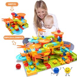 Big Size Assembly Blocks Marble Race Run Maze Ball Building Blocks Funnel Slide Building Bricks Toys For Children Kid Gifts Q0624