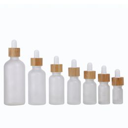 Bamboo Cap Packing Bottles Frosted Glass Essential Oil Container For Cosmetic 5ml 10ml 15ml 20ml 30ml 50ml 100ml