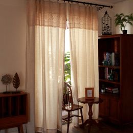 Curtain & Drapes Beige Cloth Curtains With Lace Crochet Pelmet Retro American Solid Window Customised For Living Room Decor