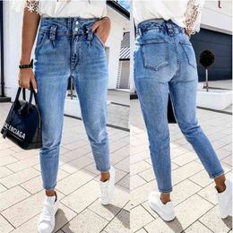 European and American Style Ladies Casual Jeans Mid-waist Comfortable Stretch Wash Women's Denim Feet Trousers WS28 210809