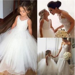 Puffy Flower Girl Dresses for Kids Prom Paty Cute Spaghetti Straps Wedding Ball Gown White Tulle First Communions Dress