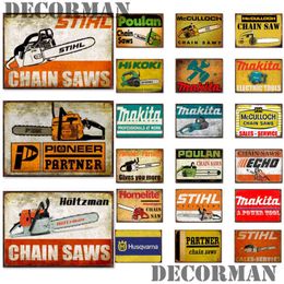 [ Mike86 ] CHAIN SAWS Metal tin sign Wall Plaque Retro Power TOOL Poster Painting Pub Decoration LTA-2037 20*30 CM H1110