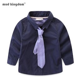 Mudkingdom Boy Shirts with Tie Cute Stars Prints Long Sleeve Dress Shirt for Boys Tops Kids Clothing Children Formal 210713