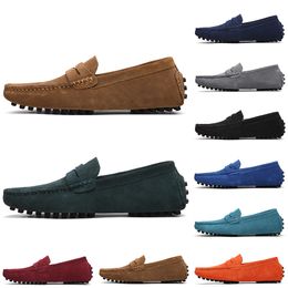 Non-Brand men casual suede shoes black light blue red Grey orange green brown mens slip on lazy Leather shoe size 38-45