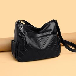 Women Large Capacity Hand V-Line Messenger Shoulder Big High Quality Leather Crossbody Bags