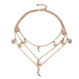-Vintage multi camadas pingente colar multi-elemento de cristal longo boêmia acessórios para mulheres festa moda ouro prata jóias presente