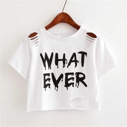 Artguy New T Shirt Women Crop Tops Harajuk Crew Neck Short Sleeve WHAT EVER printed T-Shirts Sexy Summer Top For Girls X0628