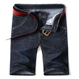 42 44 Plus Size Summer Men Slim Denim Shorts Business Casual Stretch Black Blue Solid Colour Short Jeans Male Brand 210714