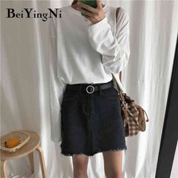 Beiyingni Harajuku T Shirt Female Long Sleeve Casual Cropped Tops Women Cotton Hipster Ulzzang T-shirt Woman Loose Plus Size Tee 210416