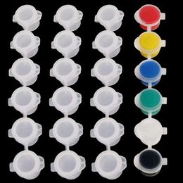 Paint Pots Strip 5ml/0.17oz Mini Empty Plastic Paint Cups Pigment Storage Containers 6 Cups/Strip Anti-Leak for Classrooms Schools Paintings