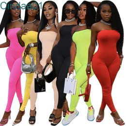 Women Jumpsuits Designer Slim Sexy Fitness Elastic Long Rompers Summer Activewear Off The Shoulder Strapless Backless Bodycon Overalls