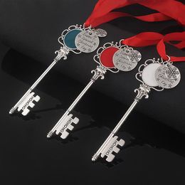 2021 Christmas Snowflake Key Chain Pendant Decoration Magic Santa Claus Xmas Keychain Tree Ornaments Gifts DIY Necklace Jewelry Party Props
