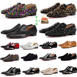 -Marke Herren Red Bottom Shoes Designer Niedrige Flache Nieten Mann Business Bankett Kleid Schuh Luxurys Patent Wildleder Spikes Original Stylist Leder