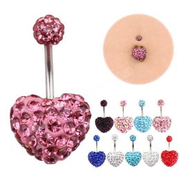 Luxury Navel & Bell Button Rings 9 Color Available Full Crystal Belly Heart Ring Design Body Piercing Jewelry