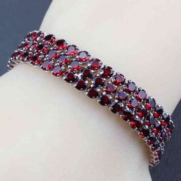 Sier 925 AAA+ Quality Red Garnet Bridal Jewelry Link Chain Bracelet Length 19.5CM 5-Color For Women Wedding Decoration