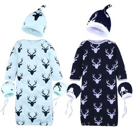 Baby Sleeping Bag Baby Boys Romper Caps Glove 3pcs Suit Reindeer Receiving Blanket Envelope Sleepwear Infant Jumpsuits Cotton 210413