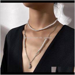 & Pendants Jewellery Drop Delivery 2021 Winter Female Bohemian White Pearl Stainless Steel Moon Necklace Dress With Double Chain M190 Pendant N