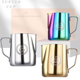 Milk Jugs 304 Stainless Steel Frothing Coffee Pitcher Pull Flower Cup Cappuccino Milk Pot Espresso Cups Latte Art Storage Jug