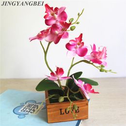 -Künstliche Schmetterling Orchidee Topfpflanzen Seide Dekorative Blume mit Plastiktopfen für Home Balkon Dekoration Vase Set Blumen Kränze