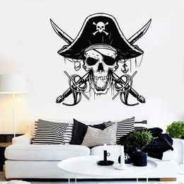 Pirate Sabers Skull Captain Sea Wall Sticker Nautical Home Decor For Kids Room Vinyl Decal Bathroom Wallpaper Bedroom Mural 3148 210615