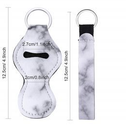 Fashion Marbling Chapstick Holder Keychains with Wristlet Lanyard Neoprene Lipstick Holder Keychain Best Party Gifts Wholesale