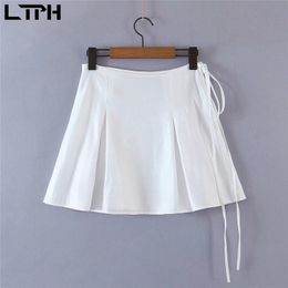 fashion vintage solid Mercerized cotton women Skirts High Waist strap ultra-thin texture Mini Skirt spring summer 210427