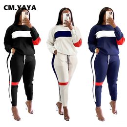 CM.YAYA Active Two 2 Pieces Set for Women Fall Winter Fitness Outfit Pullover Sweatshirt + Jogger Pants Sporty Street Tracksuit 211105