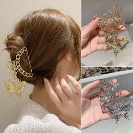 Vintage Large Hair Claw Clamps Long Tassel Butterfly Pendant Hair Clip Hollow Metal Geometric Hairpin Gift Hair Accessory