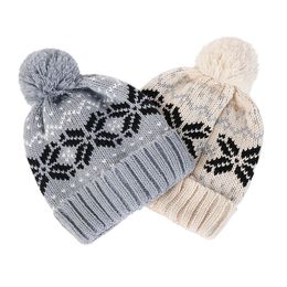 Caps Hats Beanie/Skull Caps Christmas Snow Flower Chunky Knit Pompom Beanies Two Styles Pom-Pom Balls Faux Fur Or Lines Common 58cm Skull 10 Options Mixed Wholesale