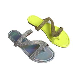 Mulheres Slides Sandálias Slipper Summer Crystal Flat Sandal Letter Z Lantejoulas Band Chinelos Open Slide Slide Slide Senhoras Fashion Beach Sapatos antiderrapantes Grande tamanho EU35-43 NO11