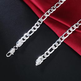 Chains 925 Sterling Silver 8mm Flat Classic Chain 18/20/22/24 Inches Necklace For Women Men Fashion Jewelry Figaro