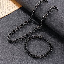 8mm 24in+8inch Black Stainless Steel Strong Link Chain Necklace Bracelet For Mens Jewellery Set Fashion Gifts Husband / Father/ Boyfriends