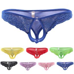 Underpants Mens Sexy Lace Low Rise Briefs Thongs Open Crotch T-Back Underwear Please Allow Slight (±2cm)manual Measurement Devia