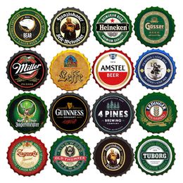 Brand Beer Wine Sign Vintage Round Metal Beer Bottle Cap Tin Sign Iron Crafts Print Painting Bar Pub Garage Man Cave Wall Signs H1110