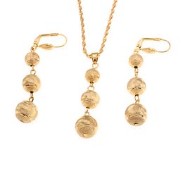 Fashion Gold Balls Round Beads Earrings Pendant Necklaces For Women Yonth Girls Beaded Necklace Wedding Jewellery Sets