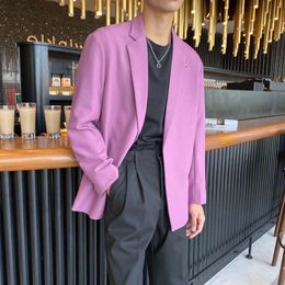 Korean Men Blazers Loose Solid Colour Casual Suit Jacket Single Button Wedding Business Dress Coat Street Wear Social Costume 210527