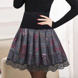 Skirts Spring Summer Female Casual Elastic Lace A-line Skirt Style Printing Show Thin High Waist Women Clothing Size L XL 2XL